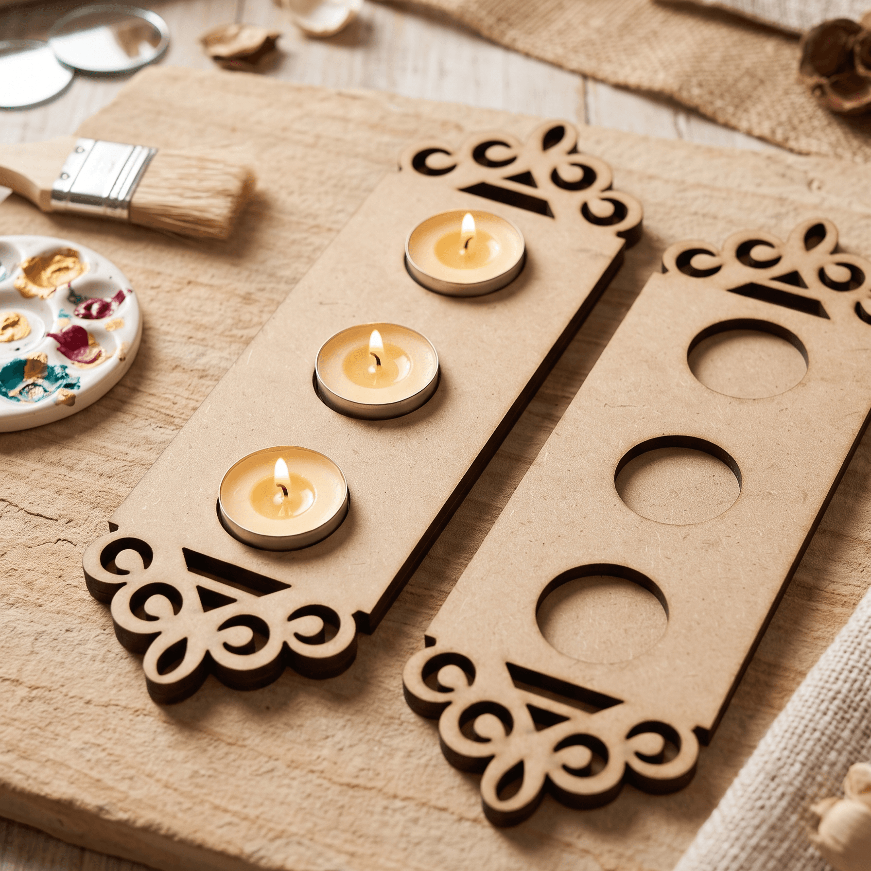 Triple Tealight Rectangular MDF Holder Base