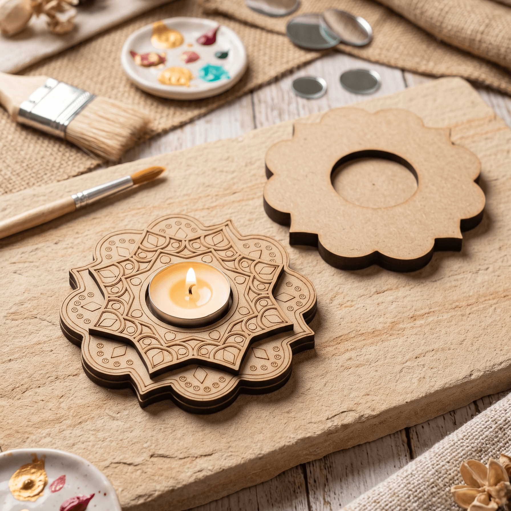 Lotus Mandala MDF Tealight Holder Base