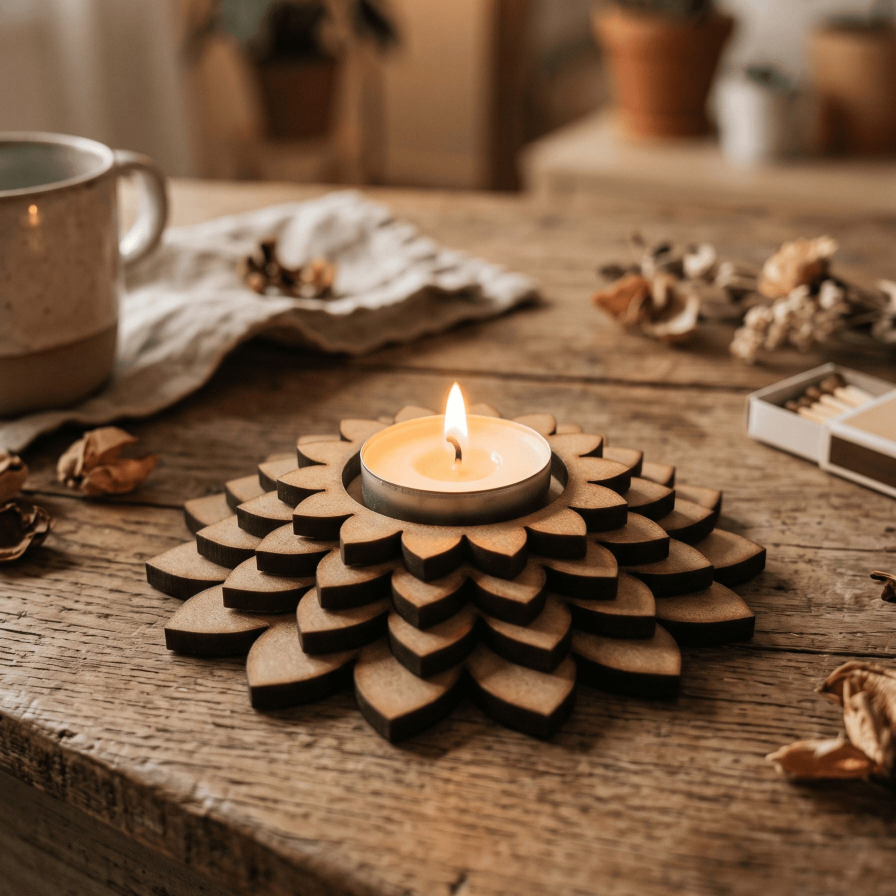 Layered Lotus MDF Tealight Holder Base