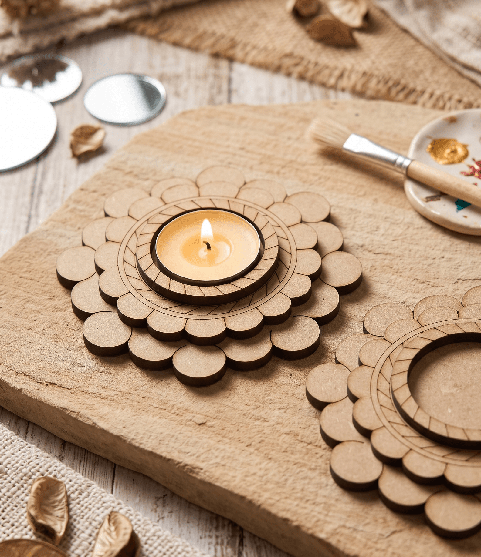 Scalloped Floral Ring MDF Tealight Holder Base