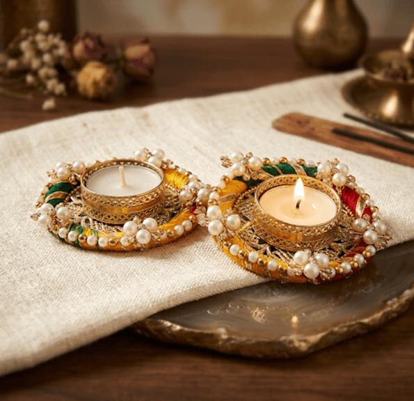 Multi colour Tlight Holders with Pearl Detailing