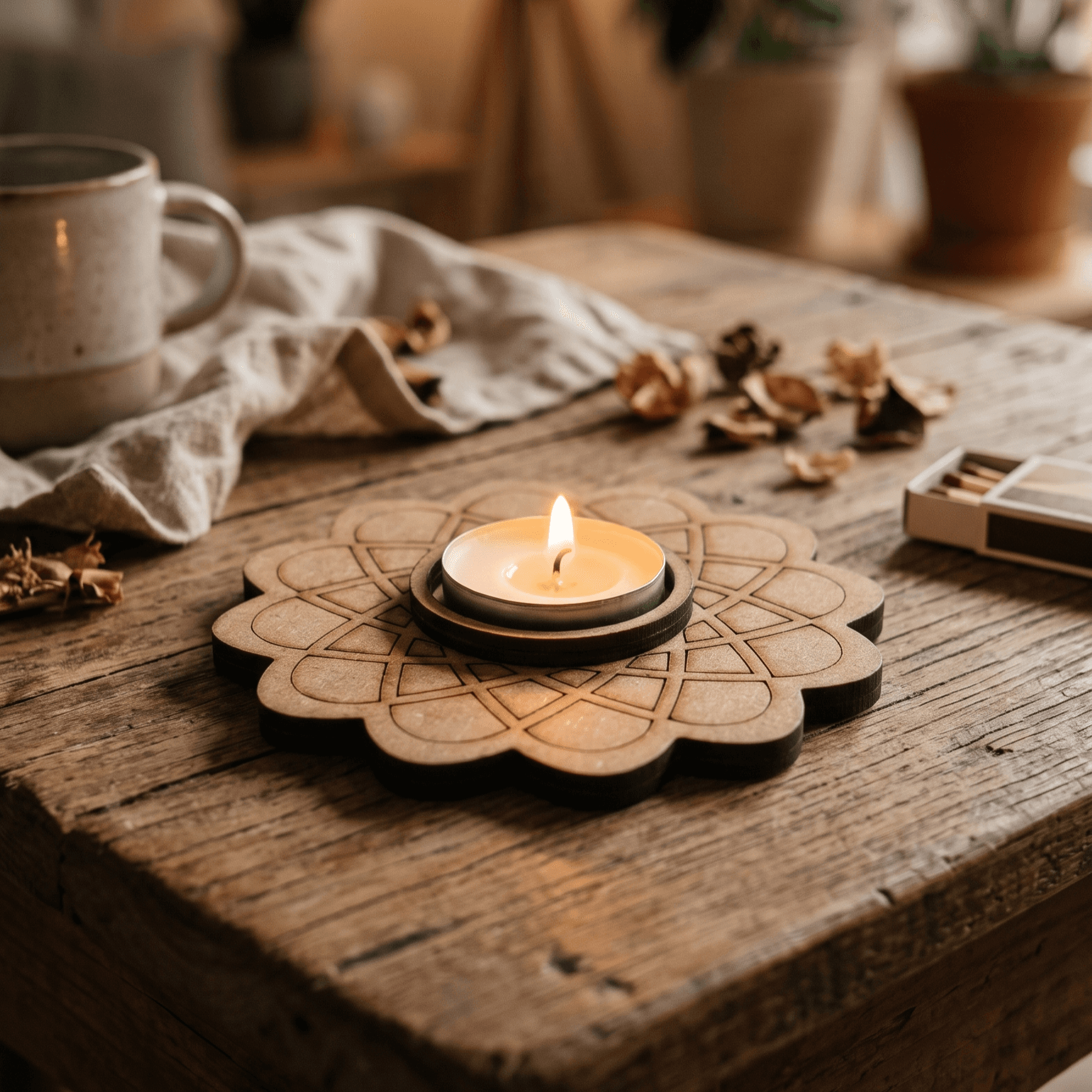 Interwoven Mandala MDF Tealight Holder Base